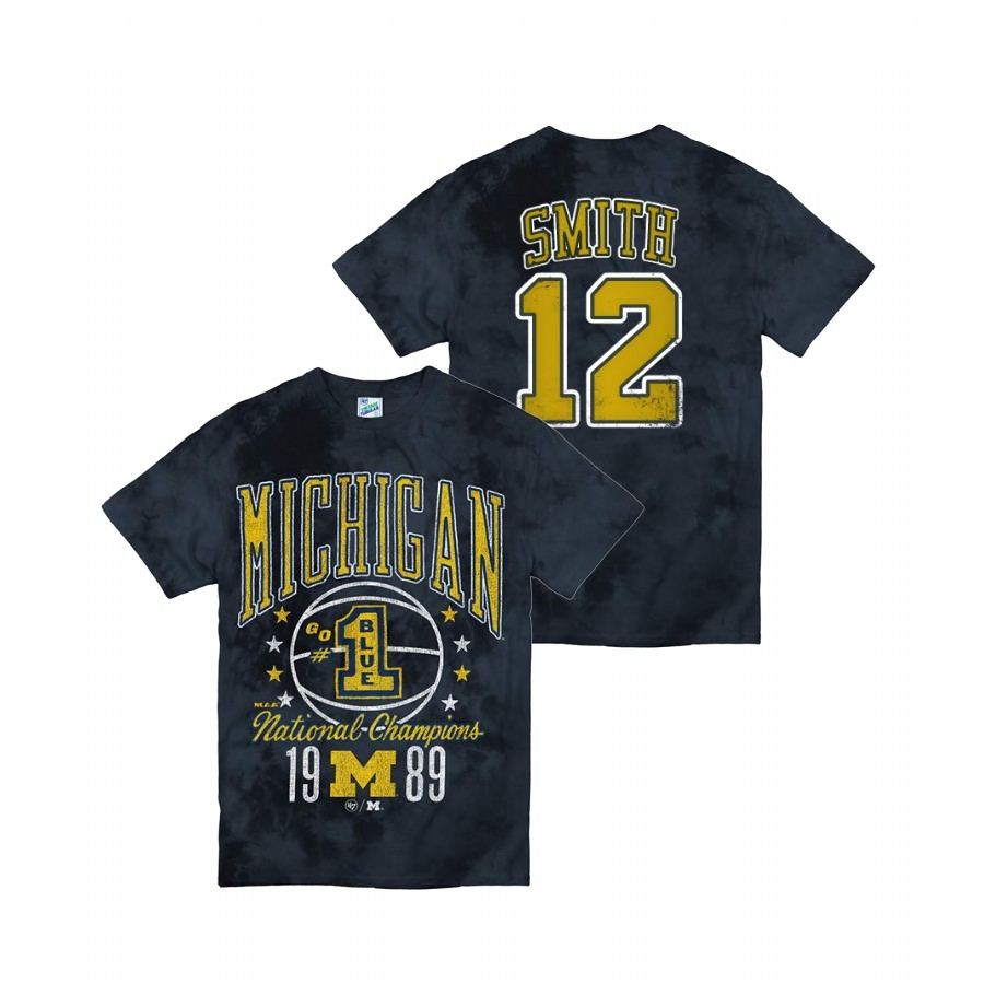 Michigan Wolverines Men's NCAA Mike Smith #12 Navy Tie Dye Vintage Tubular Retro Tie-Dye College Football T-Shirt TFK8249LY
